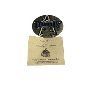 Vintage 1997 Dallas Cowboys Belt Buck & Tooled Leather Belt Size 38 Siskiyou Co.